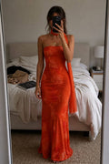 Sunset Orange Strapless Maxi Dress