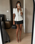 Valentina Tailored Peplum Top – White