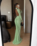 Isabella Ruched Open-Back Maxi Dress