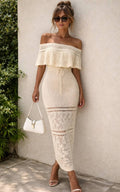 Crochet Off-Shoulder Maxi Dress – Beige