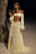 Gele 2-Delige Boho Set – Off Shoulder Top & Maxi Rok