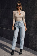 Rib top met ringdetail – Taupe