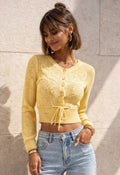 Botergeel cropped knit vestje met strikdetail – elegant fijngebreid dames vest