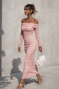 Elegante Lace Maxi Jurk Off-Shoulder – Lichtroze