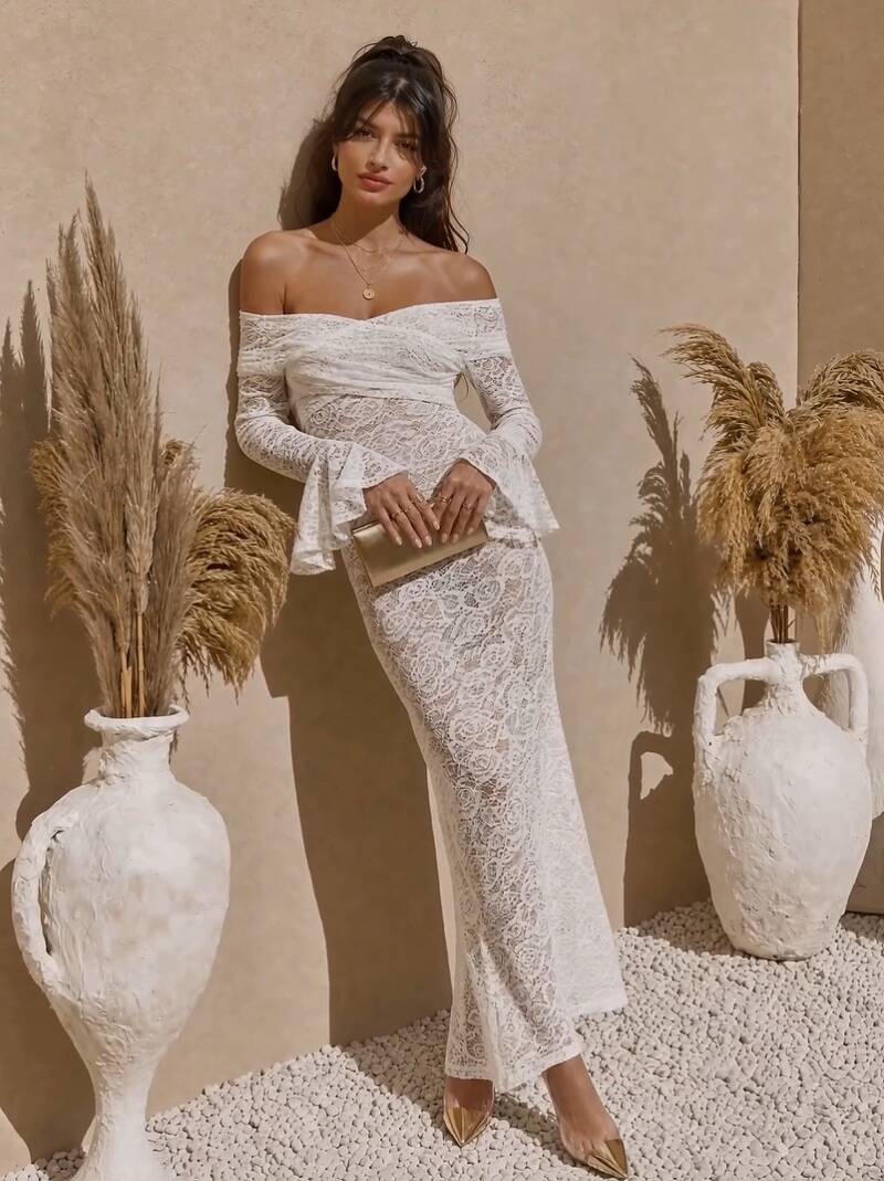 Elegante Off-Shoulder Lace Maxi Jurk