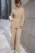 Comfy rib twin set met col en ceintuur