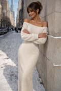Off-shoulder maxi jurk van zachte knit