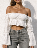 Bardot Top met Pofmouwen – Wit