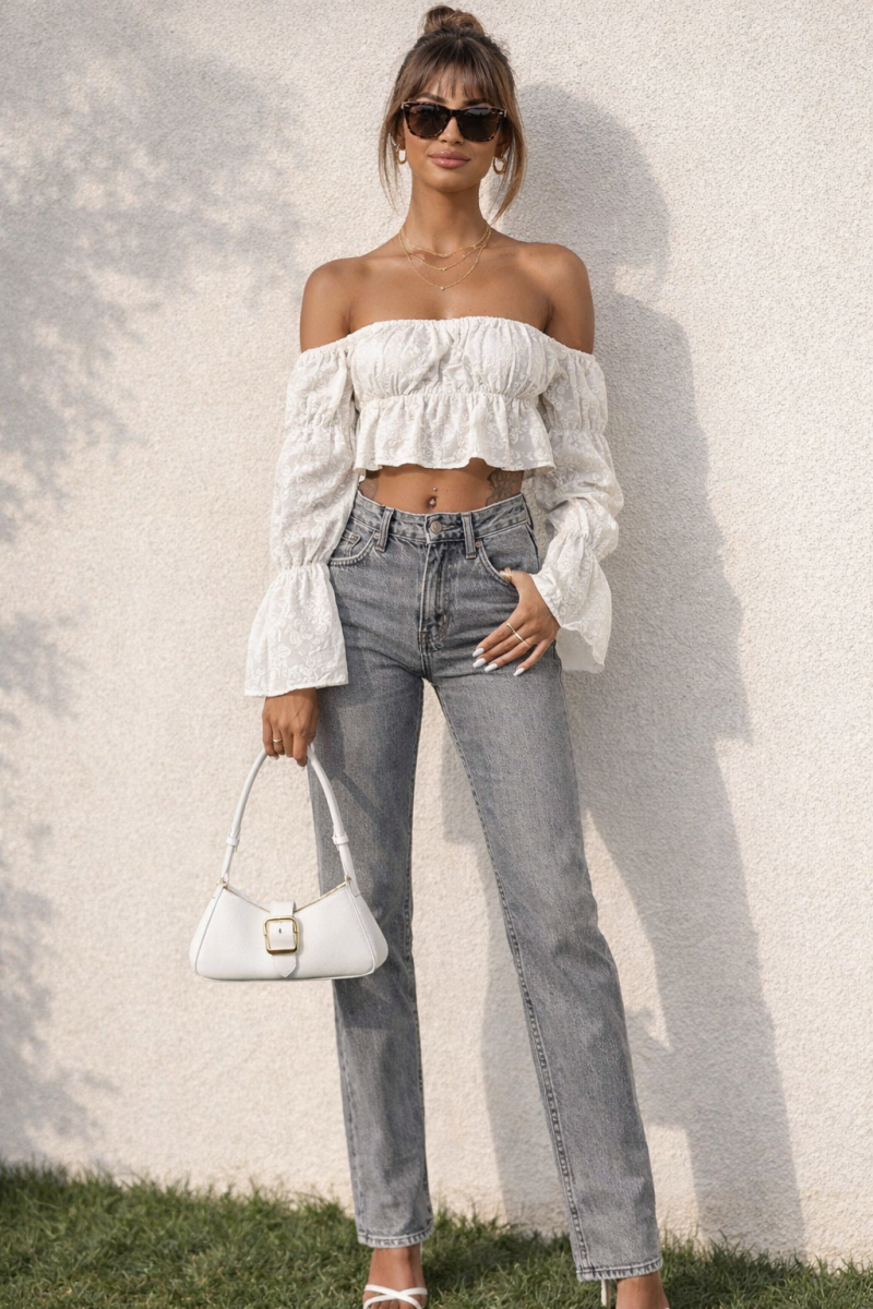 High Waist Straight Leg Jeans – Grijs