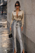 Two-Tone High Waist Split Jeans