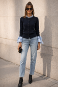 Elegante marineblauw vest / cardigan volants ruches