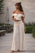 Polka Dot Co-Ord Set met Off-Shoulder Top & Maxi Rok