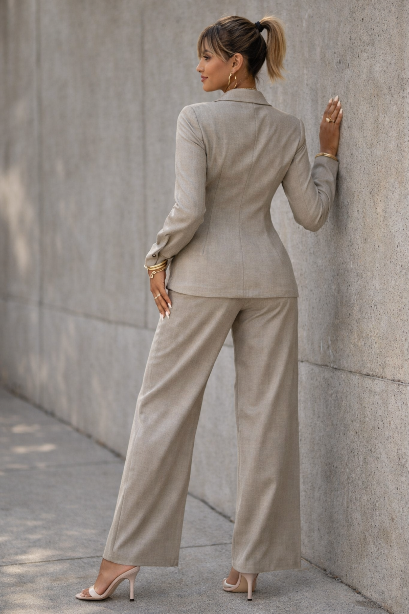 Luxe Blazer & Pantalon Set met Tailleceintuur – Greige