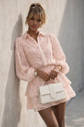 2-Delige Lace Set met Blouse & Rok-Short – Zachtroze