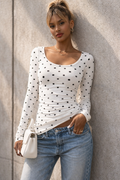 Longsleeve Top met Polkadots – Wit/Zwart