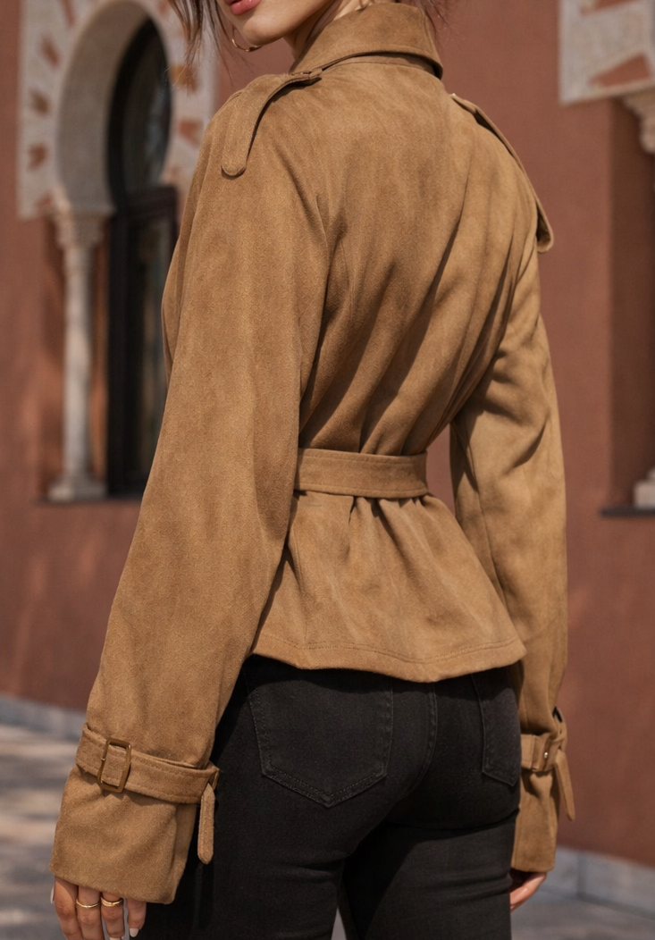 Korte Trench Jas met Tailleceintuur – Camel
