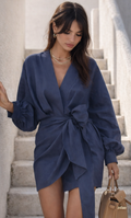 Overslag Jurk met Strikdetail – Donkerblauw