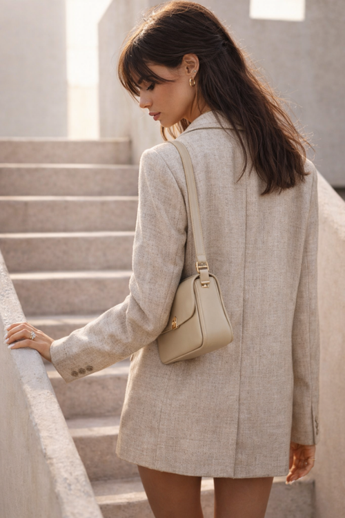 3-Delige Set Blazer, Top & Short – Beige