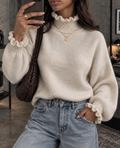 Elise Ruffle Knit Sweater – Crème