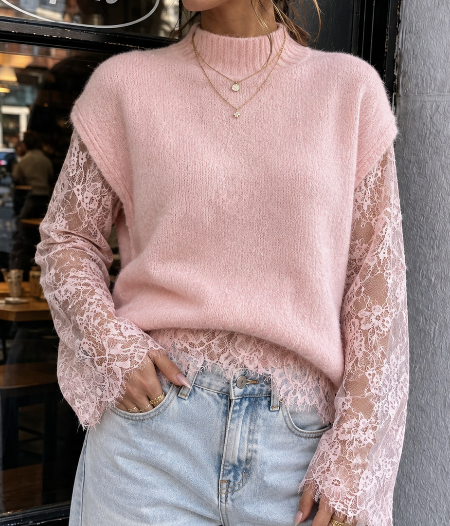 Celeste Lace Knit Sweater – Blush Pink