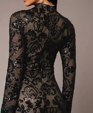Noir Plume Embellished Mini Dress
