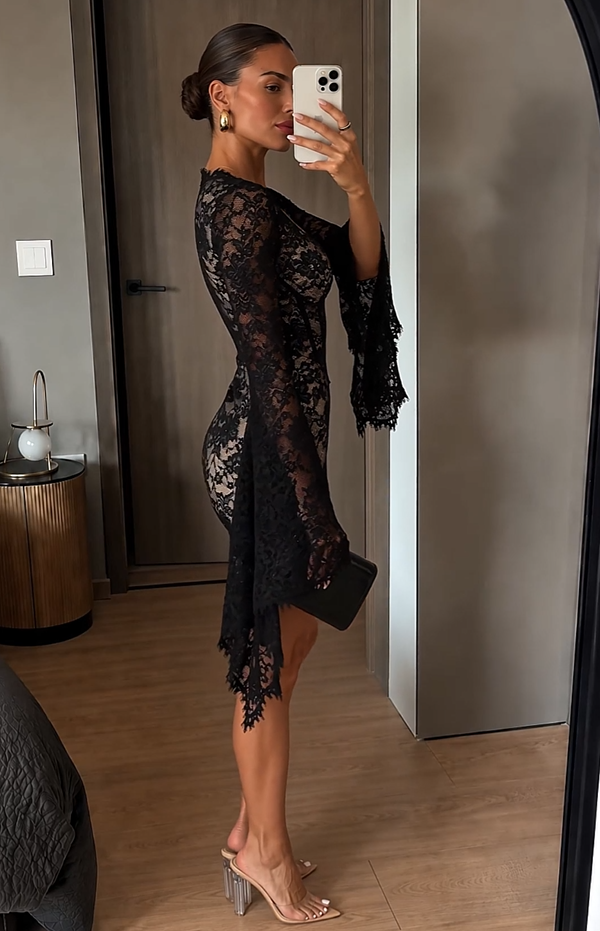 Élise Lace Mini Dress – Black