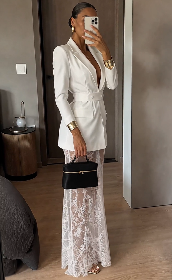 Amélie Lace Maxi Blazer Dress – White
