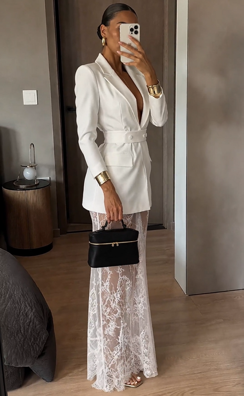 Amélie Lace Maxi Blazer Dress – White