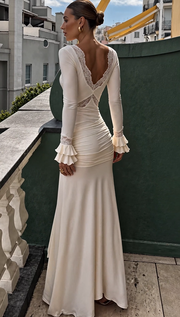 Seraphine Draped Lace Maxi Dress – Ivory