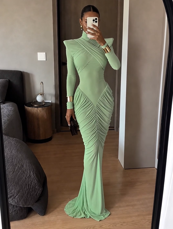 Isabella Ruched Open-Back Maxi Dress