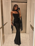 Noir Lace-Up Corset Maxi Dress