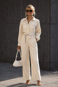 Beige elegante jumpsuit dames met ceintuur