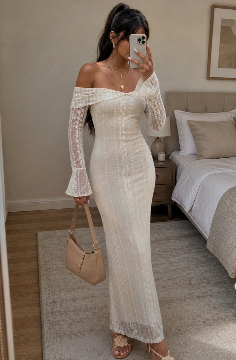Elegante Off-Shoulder Lace Maxi Jurk