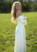 Witte lace bodycon maxi jurk met kant en drapering – elegante vrouwelijke avondjurk