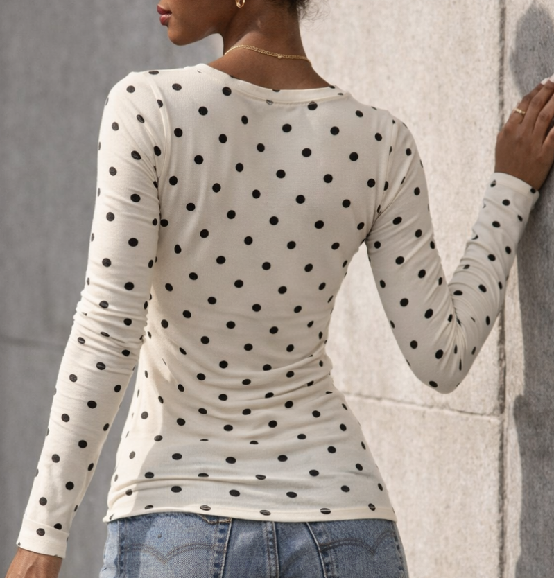 Longsleeve Top met Polkadots – Wit/Zwart