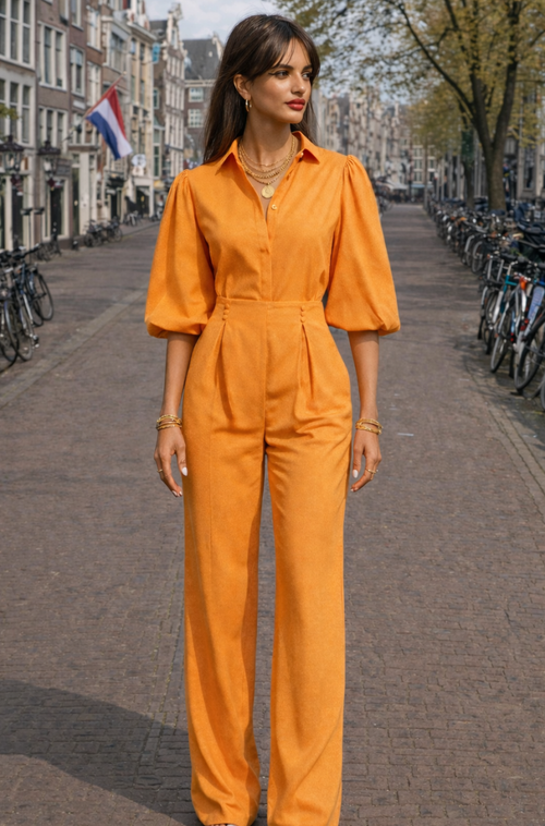 2-Delige Set – Blouse & High Waist Broek – Oranje