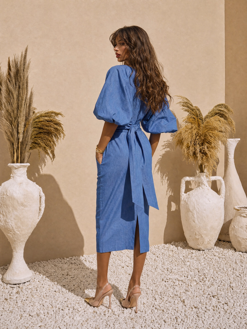 Getailleerde Midi Jurk – Ocean Blue
