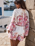 Luchtige Floral Twin Set met Ceintuur – Beige/Roze