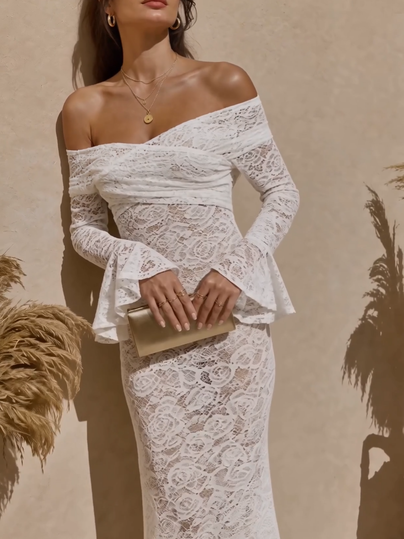 Elegante Off-Shoulder Lace Maxi Jurk