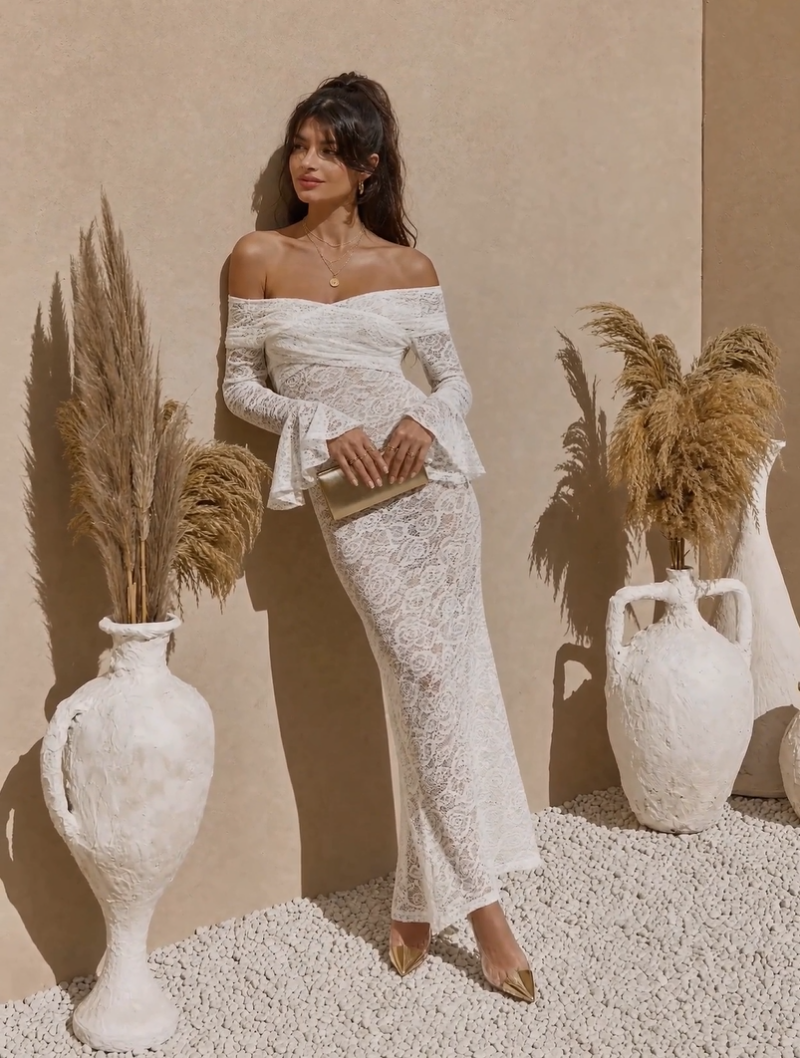 Elegante Off-Shoulder Lace Maxi Jurk