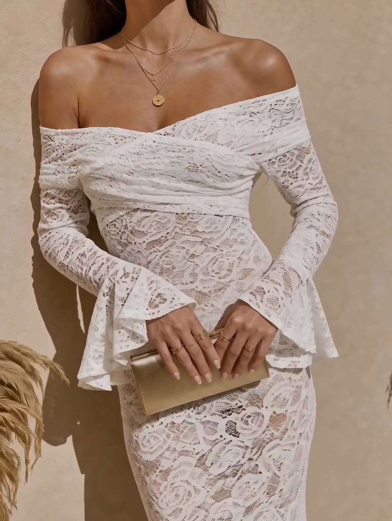 Elegante Off-Shoulder Lace Maxi Jurk