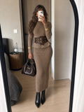 Mila Knit Set with Belt – Mocha
